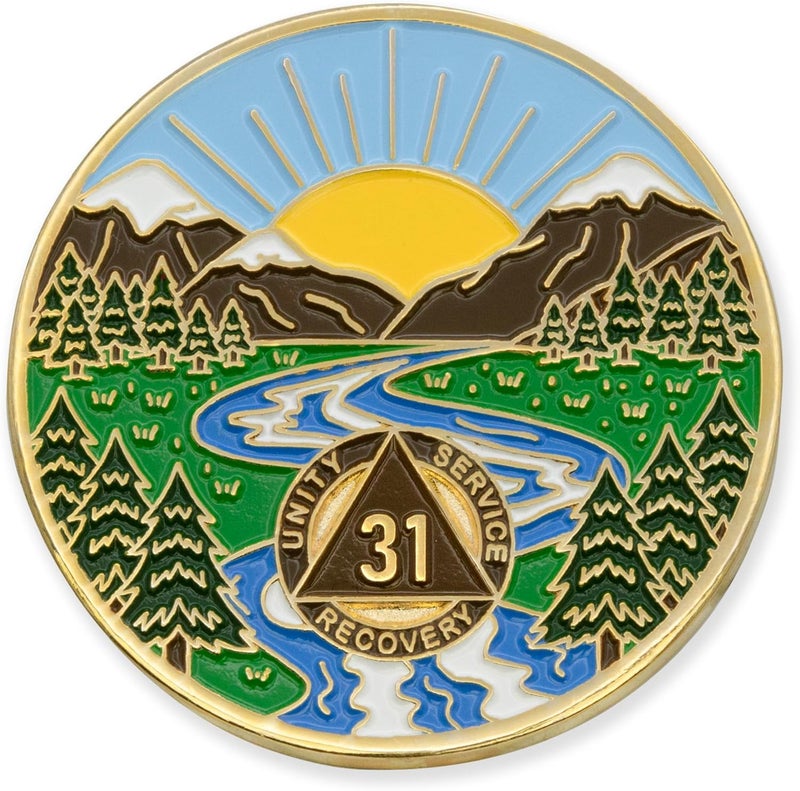 Sobriety Mint 31 Year Winding River Gold Plated AA Recovery Medallion/Chip/Token - Image 1